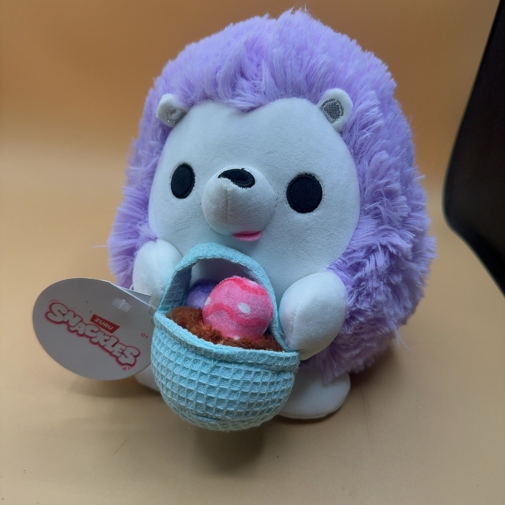ZURU Snackles Hedgehog Plush Stuffed Animal Purple with Basket New